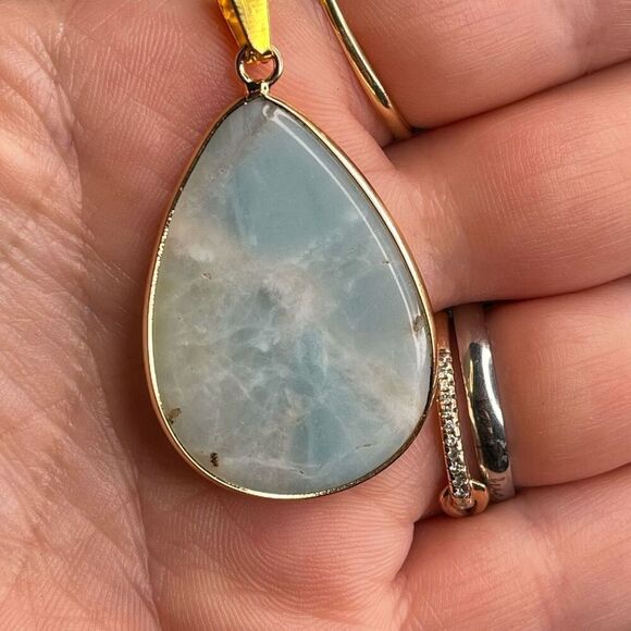 Amazonite gold tone raindrop pendant wrapped 1.5” gold tone stainless steel - Picture 9 of 9